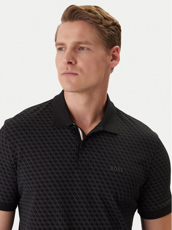 BOSS BOSS Тениска с яка и копчета 50554591 Черен Regular Fit