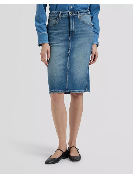 Lee Lee Spódnica jeansowa MIDI SKIRT Niebieski Regular Fit