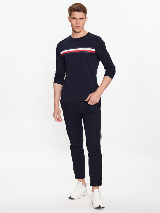 Tommy Hilfiger Tommy Hilfiger Hosszú ujjú Monotype Chest Stripe MW0MW32366 Sötétkék Slim Fit