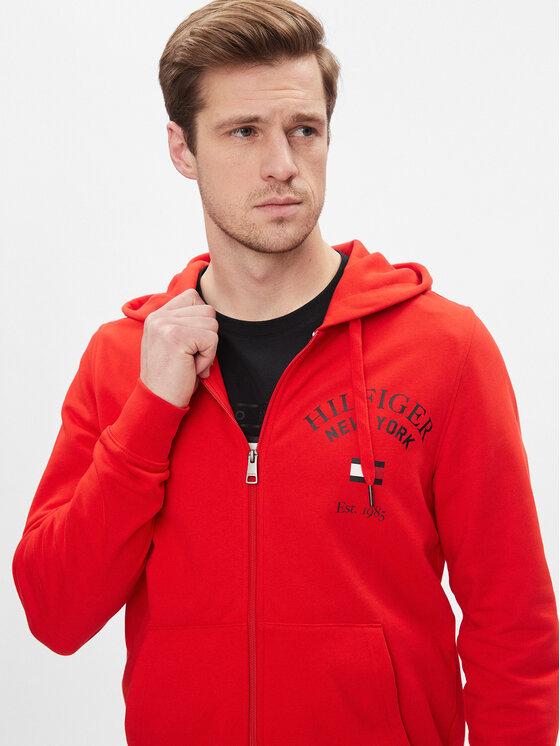 Tommy Hilfiger Tommy Hilfiger Pulóver Wcc Arched Varsity Zip Thru MW0MW33644 Piros Regular Fit