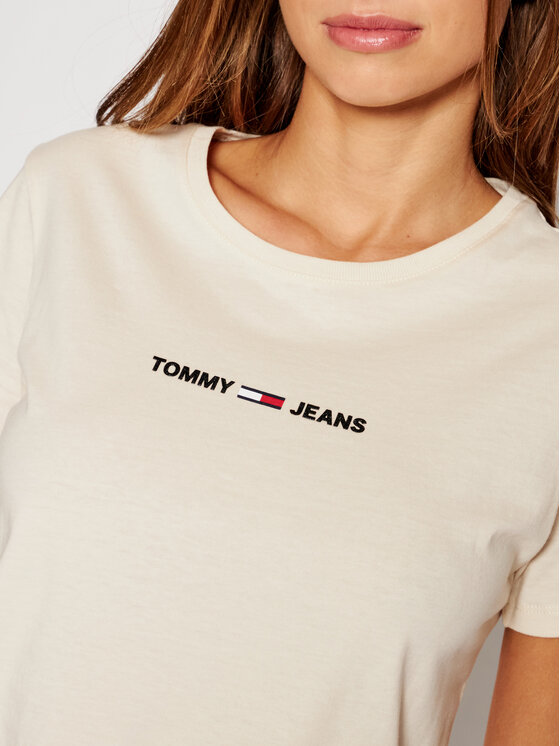 Tommy Jeans T-Shirt Multi Linear Logo DW0DW09818 Béžová Slim Fit • Modivo.cz