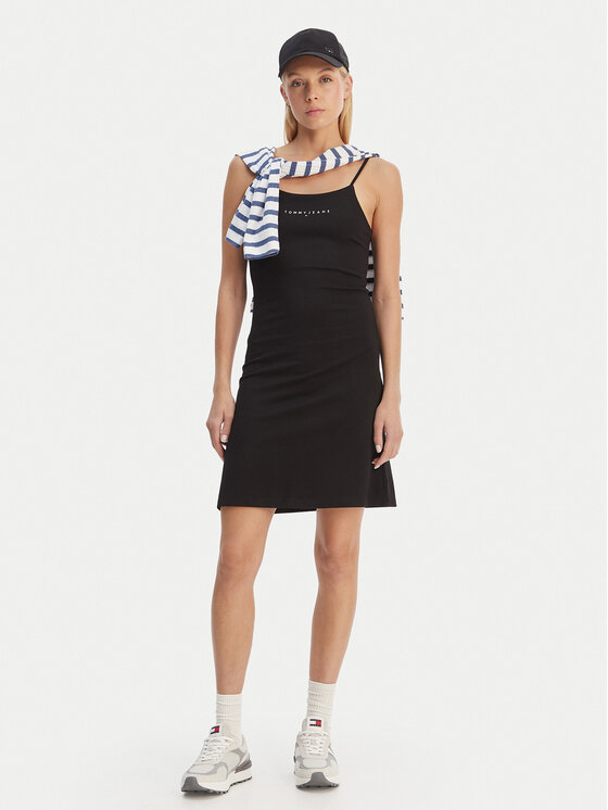 Tommy Jeans Tommy Jeans Ежедневна рокля Linear DW0DW22338 Черен Slim Fit