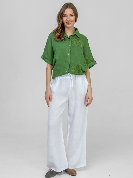 Perso Perso Kalhoty z materiálu PTE267299F Bílá Wide Leg