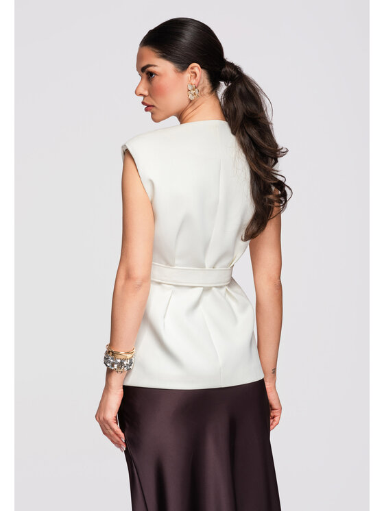 Ombre Ombre Kamizelka OW-VE-E0001 Beżowy Slim Fit