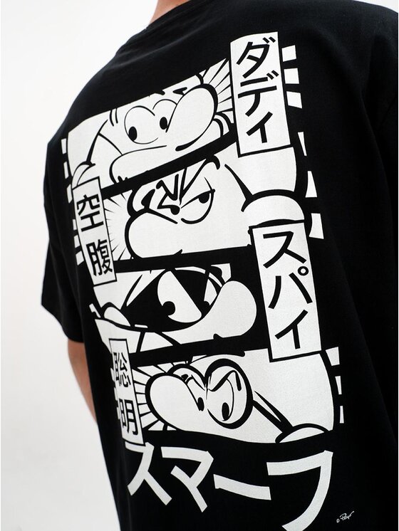 Smerfy Smerfy T-Shirt Koszulka Z Krótkim Rękawem Oversize Męska Czarna Smerfy Cartoon L Czarny Oversize