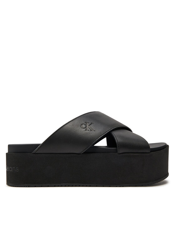 Calvin Klein Jeans Šľapky Flatform Cross Mg Uc YW0YW01349 Čierna