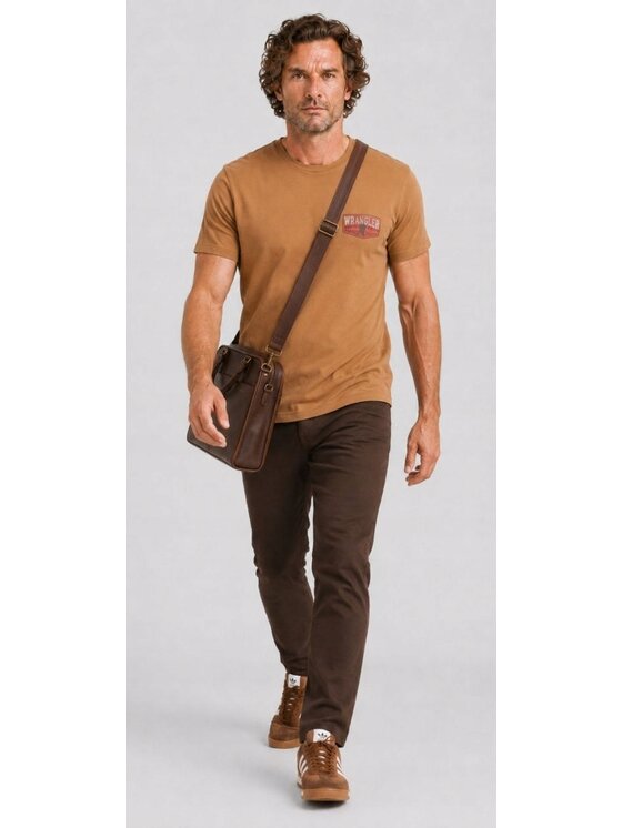 Wrangler Wrangler T-Shirt Small Logo Tee Brązowy Oversize
