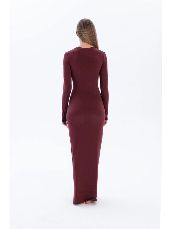 Nudyess Nudyess Sukienka dzianinowa Shape Maxi z gładkiej bawełny Bordowy Regular Fit