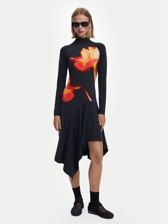 Desigual Desigual Rochie de zi Mila 25WWVK40 Negru Slim Fit