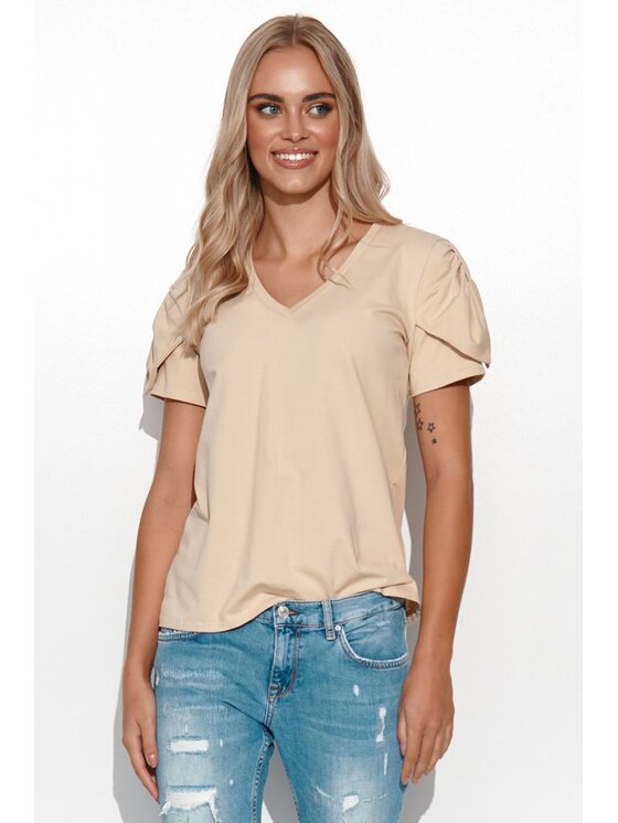 Makadamia Makadamia Bluzka M775 Beżowy Comfortable Fit