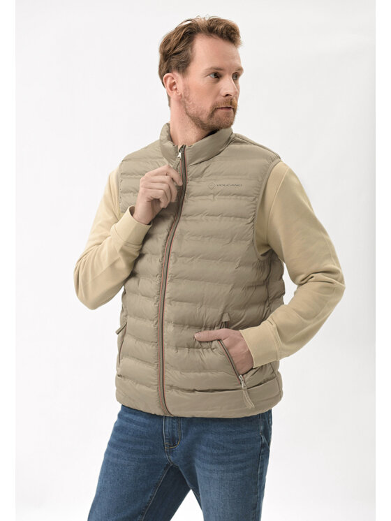 Volcano Volcano Kamizelka V-ANIM Kremowy Regular Fit
