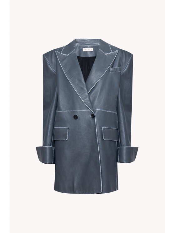 Epuzer Epuzer Kurtka skórzana vintage leather Szary Loose Fit