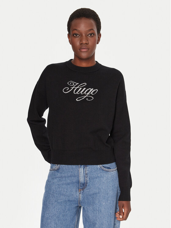 HUGO HUGO Pulover Slogix_B 50548145 Črna Relaxed Fit