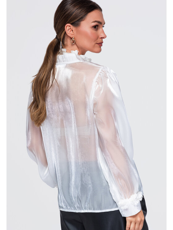Ombre Ombre Bluzka OW-TS-E0086 Biały Relaxed Fit