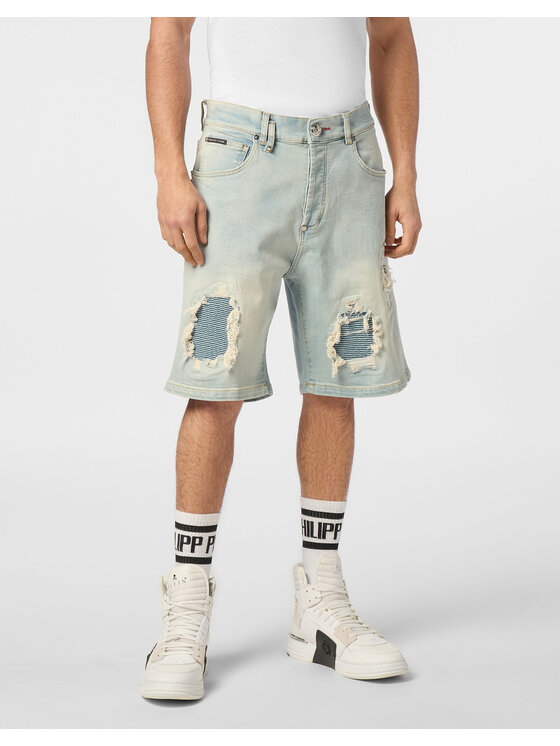 PHILIPP PLEIN PHILIPP PLEIN Szorty jeansowe 24333 Niebieski Loose Fit