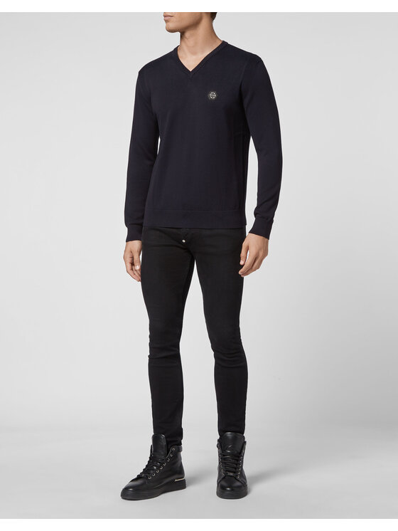 PHILIPP PLEIN PHILIPP PLEIN Sweter 10419 Granatowy Regular Fit