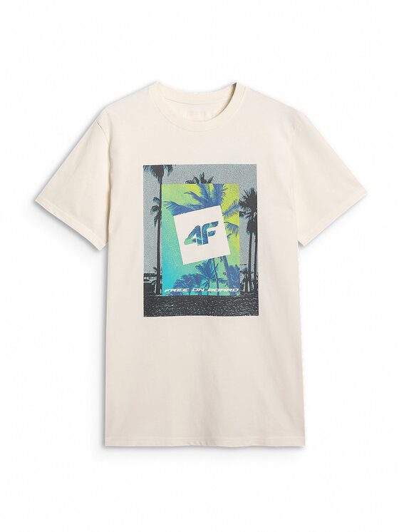 4F 4F T-Shirt FOB SUMMER Kremowy Regular Fit