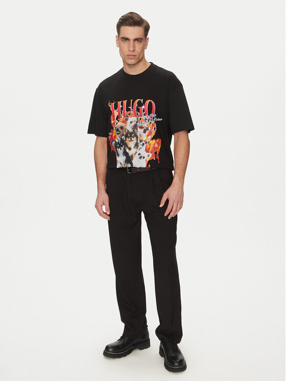 HUGO HUGO T-Shirt Dugie 50538259 Černá Oversize