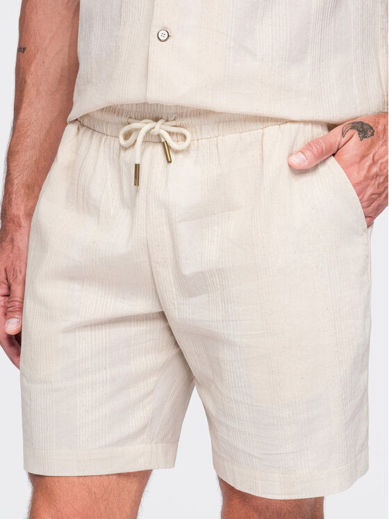 Ombre Ombre Szorty materiałowe OM-SRCS-0209 Kremowy Regular Fit