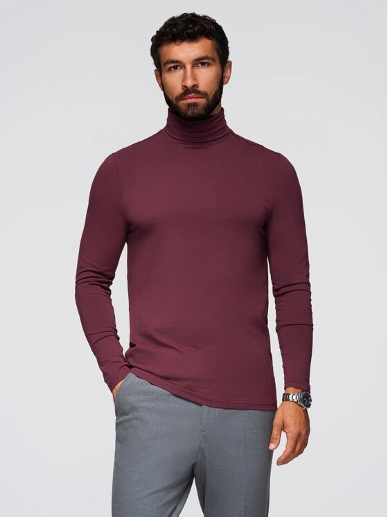 Ombre Ombre Longsleeve OM-LSCL-0130 Bordowy Slim Fit