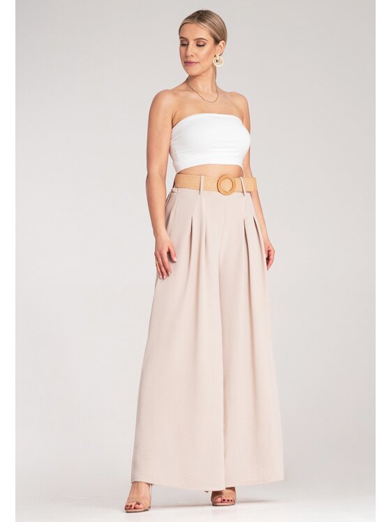 FIGL FIGL Kalhoty z materiálu M1160 Béžová Loose Fit