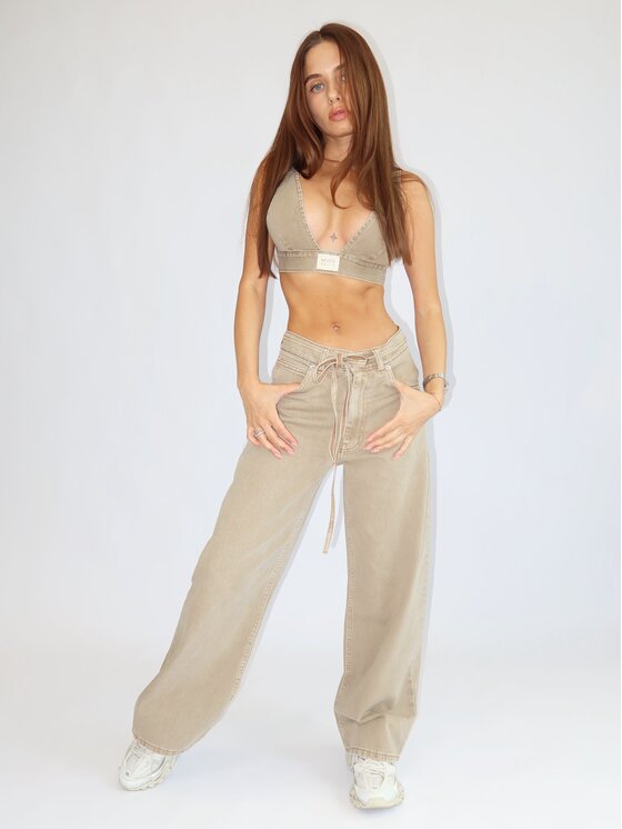 MissDenim MissDenim Spodnie damskie Baggy Fit Beżowy Baggy Fit