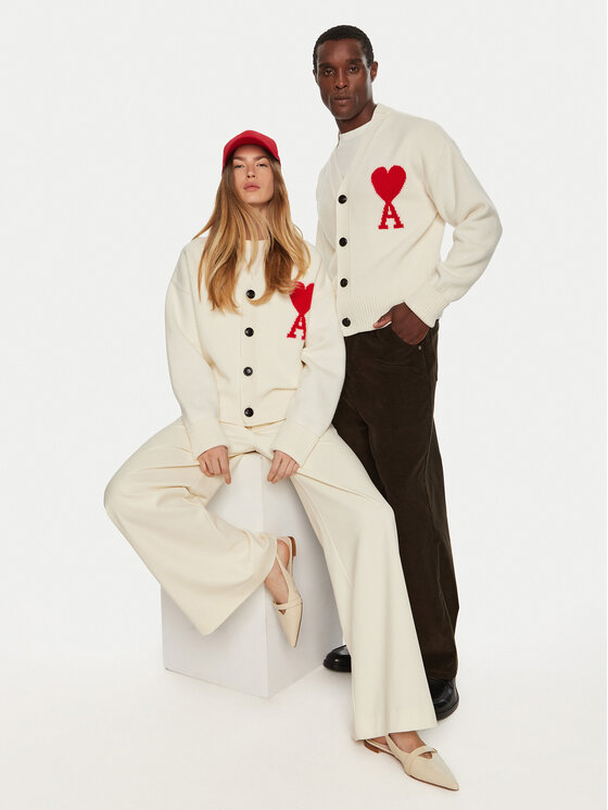 AMI PARIS AMI PARIS Kardiganas BFUKC002018 Écru Regular Fit