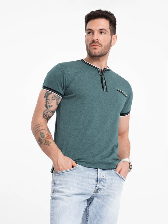 Ombre Ombre T-Shirt OM-TSCT-0175 Zielony Casual Fit