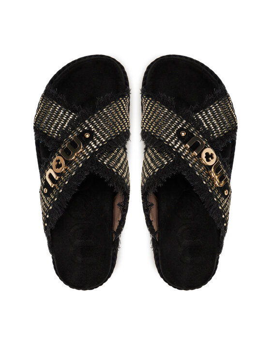 Mou Mou Klapki Criss-cross MU.SW451009K Czarny