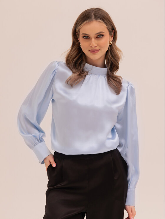 Cat&Cat Cat&Cat Halenka jedwabna z polgolfem Světle modrá Regular Fit