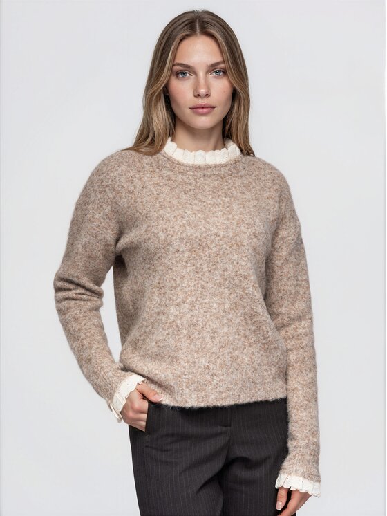 Ombre Ombre Svetr OW-SW-E0043 Béžová Regular Fit