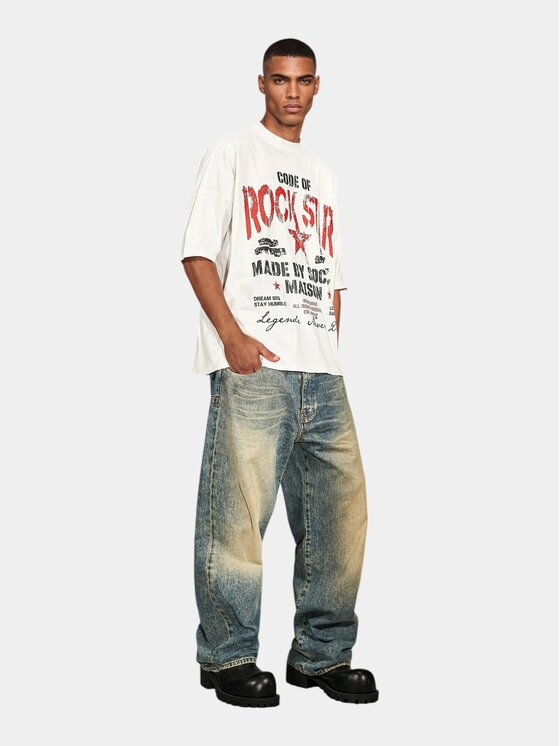 MADE BY SOCIETY MADE BY SOCIETY T-Shirt Tricou Rock Star - T17484 Biały Basic Fit