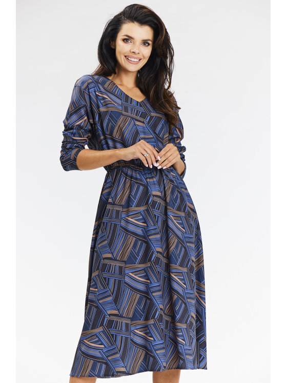 Awama Awama Letní šaty A666 Tmavomodrá Basic Fit