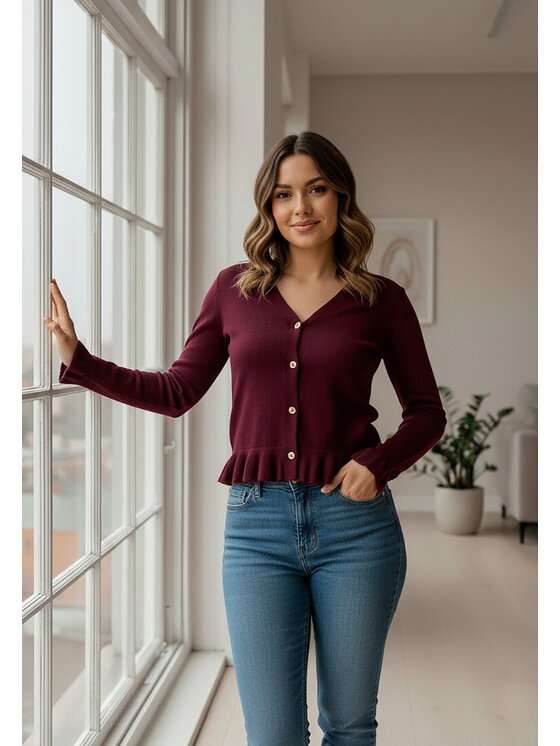 FIGL FIGL Kardigán M1247 Bordová Regular Fit