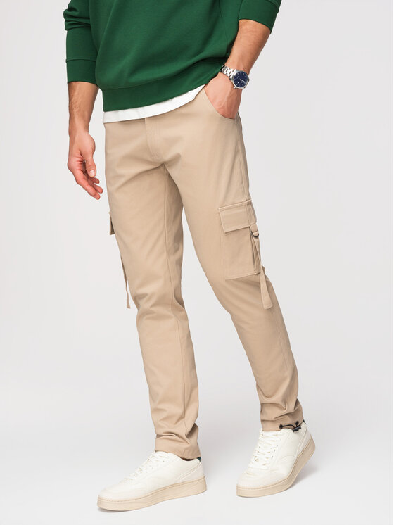 Ombre Ombre Spodnie cargo P1516 Beżowy Regular Fit