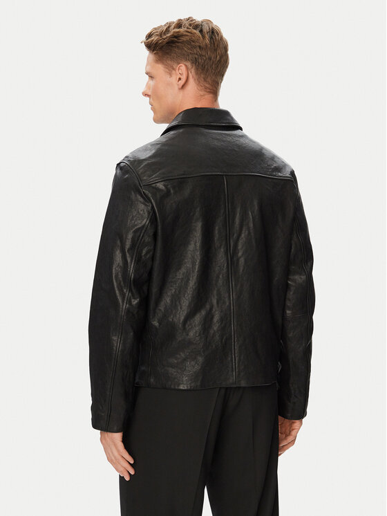 HUGO HUGO Odinė striukė Liro 50568644 Juoda Regular Fit