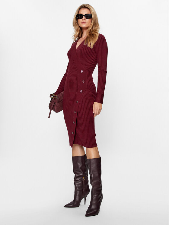Guess Guess Rochie tricotată Cecile W3BK39 Z2V42 Vișiniu Slim Fit