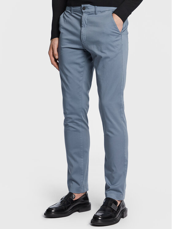 Calvin Klein Chino hlače Sateen K10K109914 Modra Slim Fit