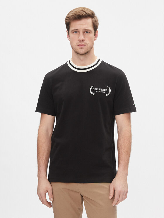 Tommy Hilfiger Tommy Hilfiger Tričko Laurel Tipped Tee MW0MW33681 Čierna Regular Fit