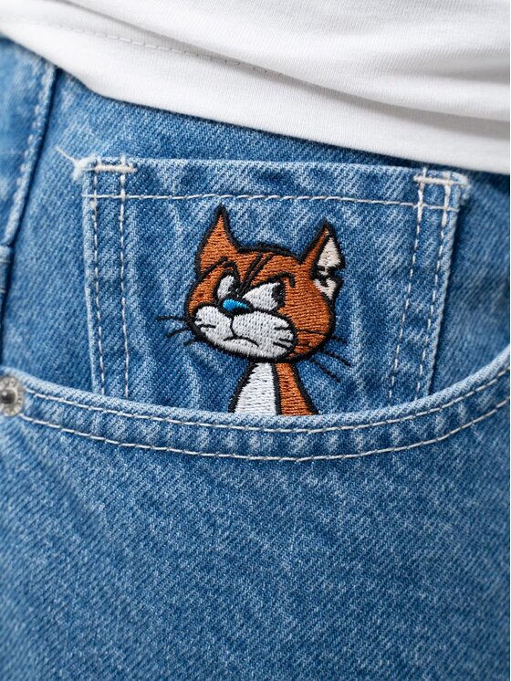 Smerfy Smerfy Jeansy Spodnie Jeansowe Baggy Męskie Jasne Niebieskie Smerfy Gargamel Pocket L Niebieski Baggy Fit