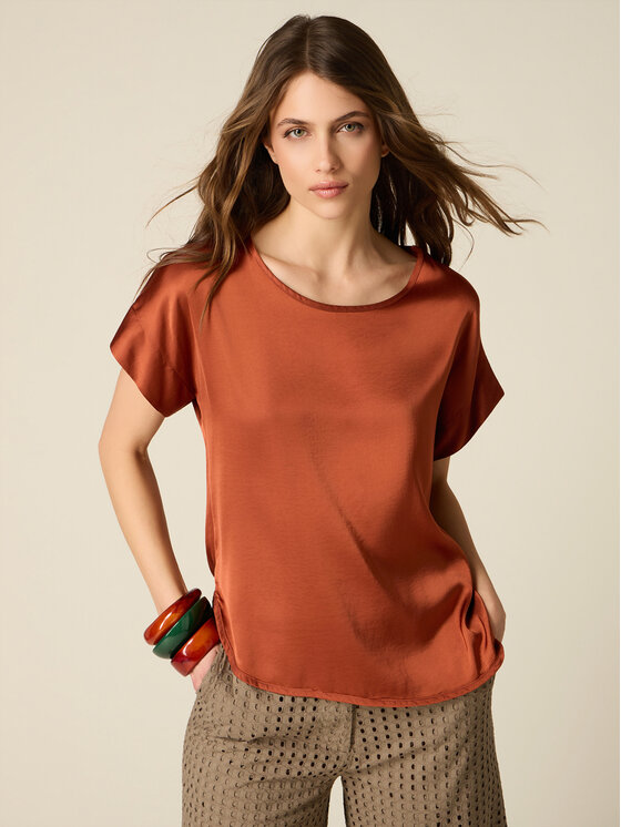 Oltre Oltre Bluzka 2516J000762N022 Brązowy Regular Fit