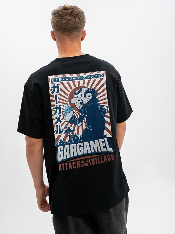 Smerfy Smerfy T-Shirt Koszulka Z Krótkim Rękawem Oversize Męska Czarna Smerfy Gargamel Episode XL Czarny Oversize