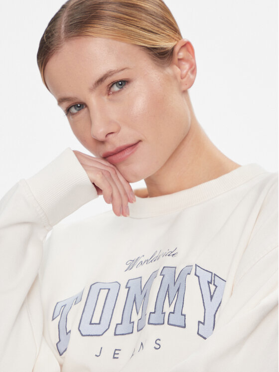 Tommy Jeans Tommy Jeans Majica dugih rukava Tjw Rlx Varsity Luxe Crew DW0DW17339 Bijela Regular Fit