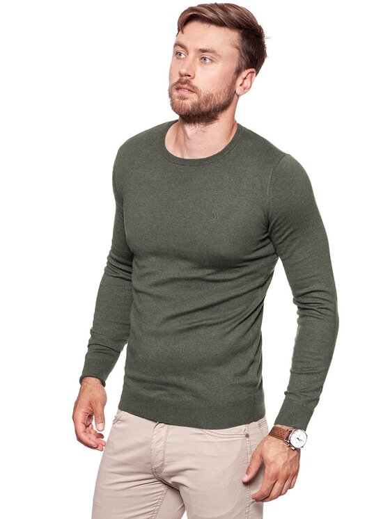 Wrangler Wrangler Sweter CREW KNIT Beżowy Regular Fit