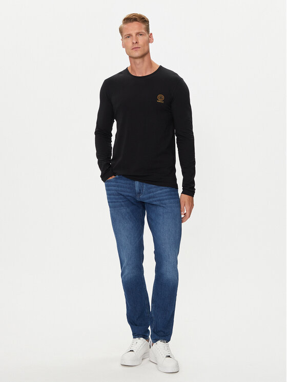 Versace Versace Marškinėliai ilgomis rankovėmis AUU01007 1A10011 Juoda Regular Fit