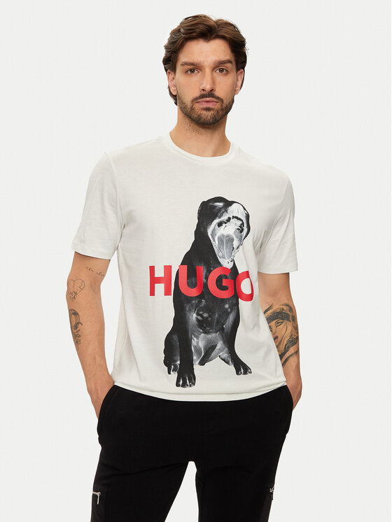 Hugo T-krekls Dayaking 50523979 Écru Regular Fit