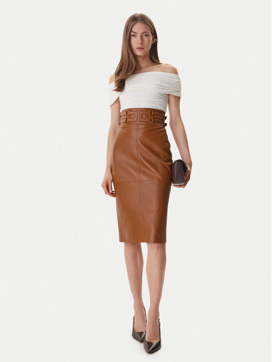 Elisabetta Franchi Elisabetta Franchi Kožená sukně GP-09Z-61E2-V890 Hnědá Regular Fit