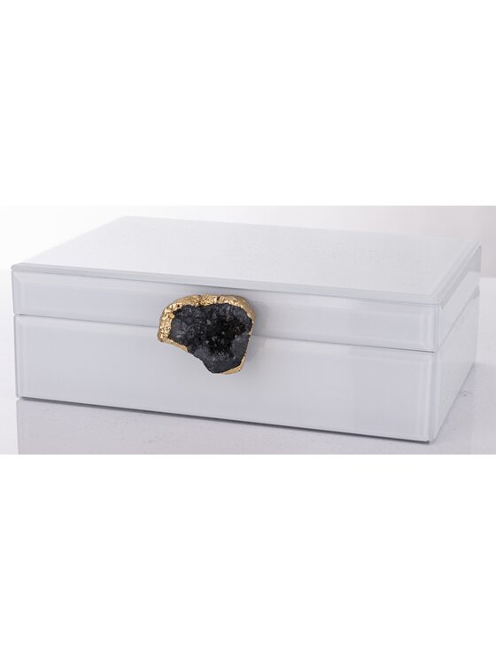 MIAhome MIAhome Szkatułka na biżuterię z MDFu z agatem 8x24,5x18,5 cm biała Biały