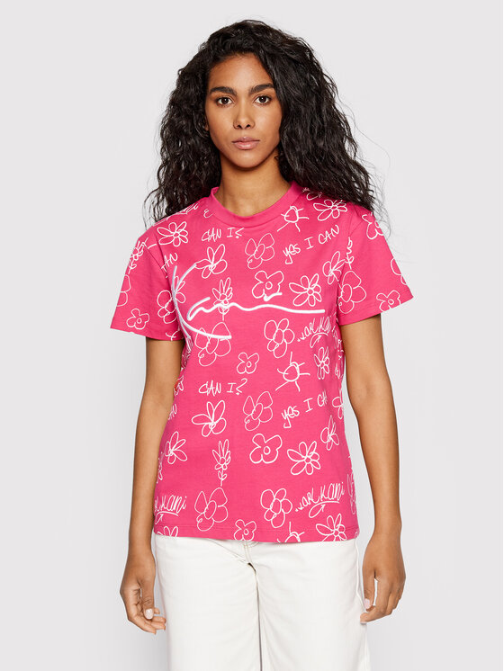 Karl Kani Тишърт Signature Flower 6130379 Розов Regular Fit