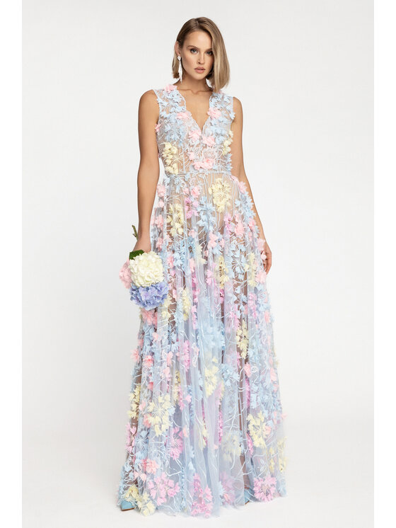 MATSOUR'I MATSOUR'I Sukienka wieczorowa Hortensia Maxi Niebieski A-Line Fit